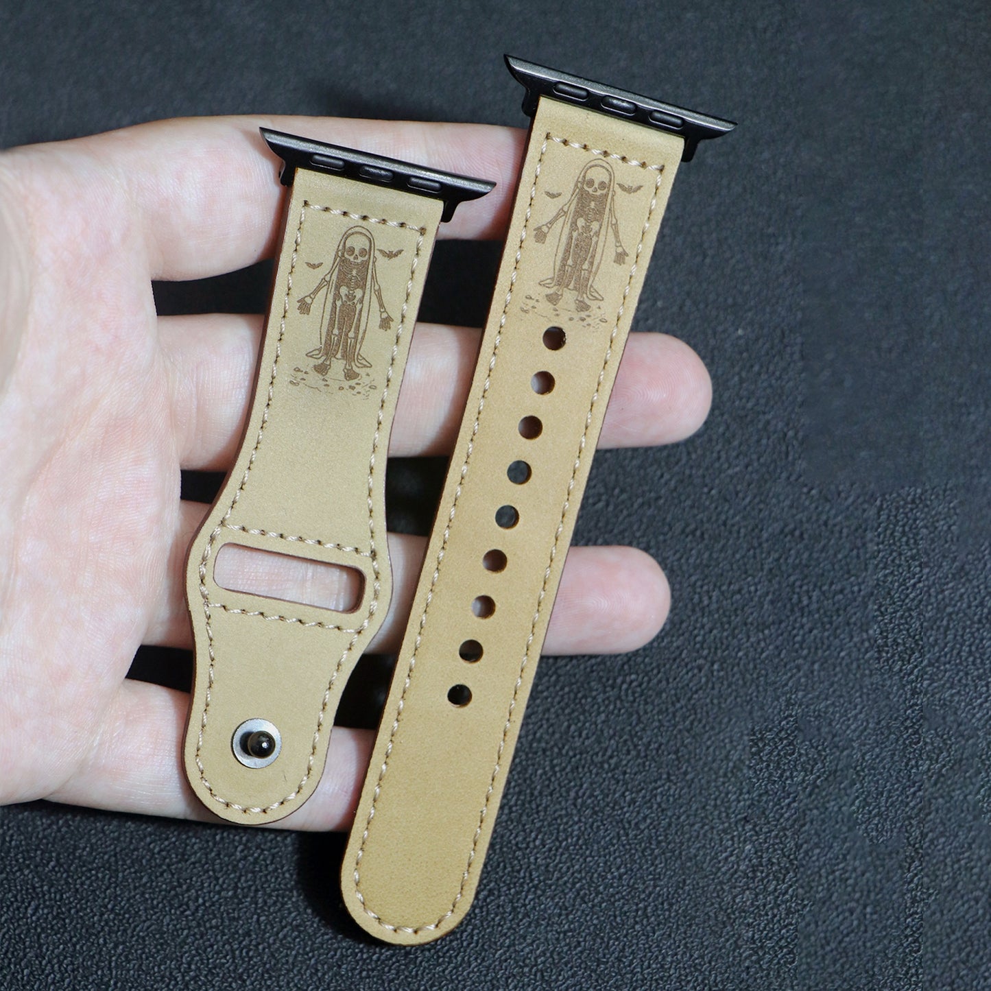 Halloween skull engraved leather Apple Watch strap | Kalebol®