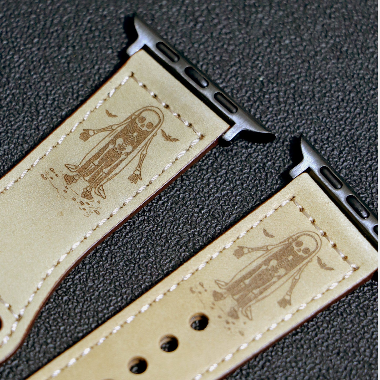 Halloween skull engraved leather Apple Watch strap | Kalebol®