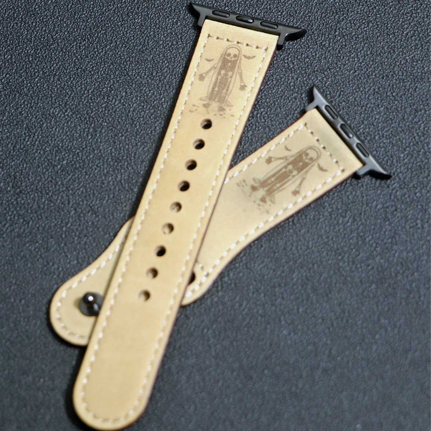 Halloween skull engraved leather Apple Watch strap | Kalebol®