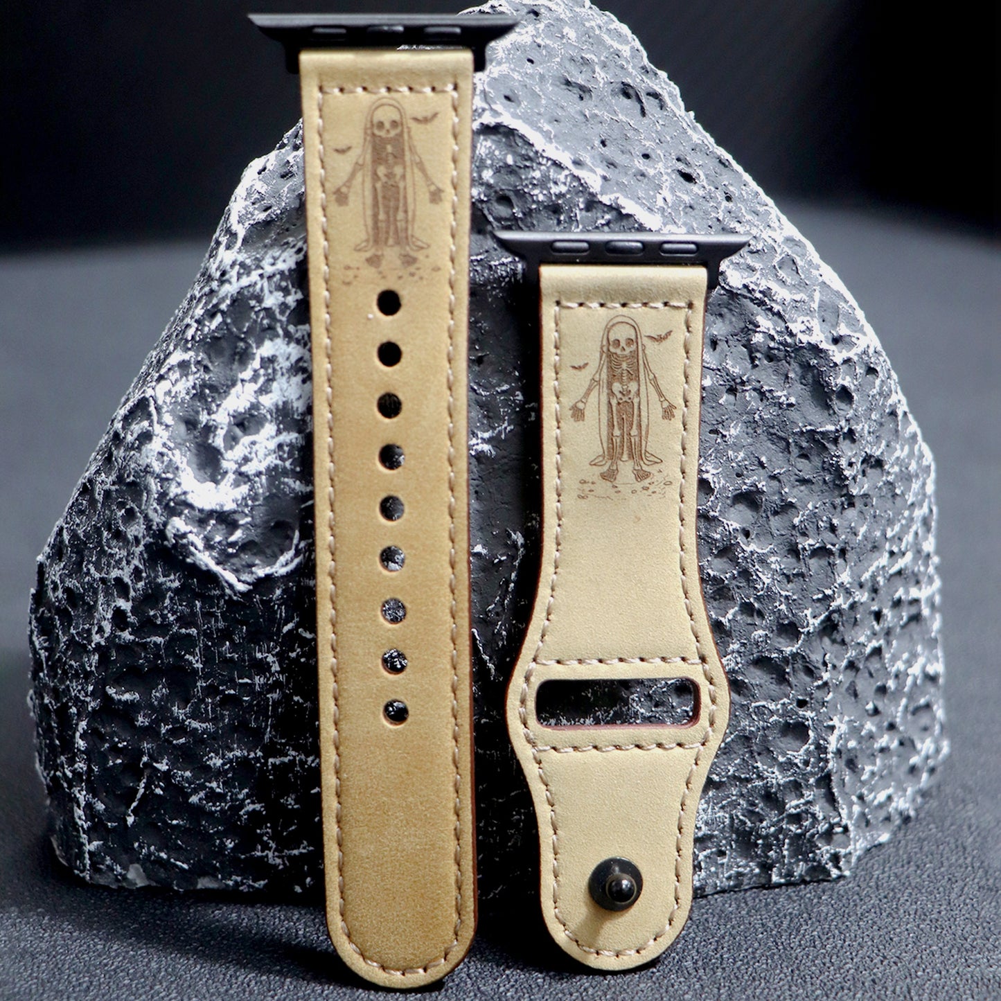 Halloween skull engraved leather Apple Watch strap | Kalebol®