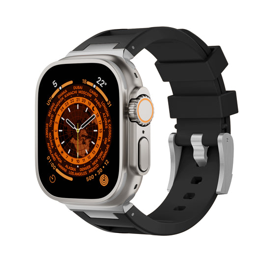 Kalebol For Apple Watch MR Silver Pin Buckle Silicone Strap